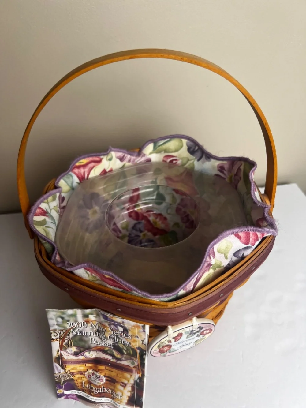 2000 May Series Longaberger Morning Glory Basket liner protector tie-on